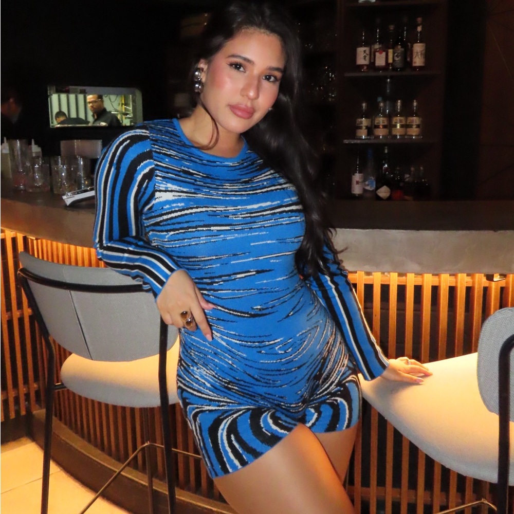 Blue Long Sleeve Short Jumpsuit
